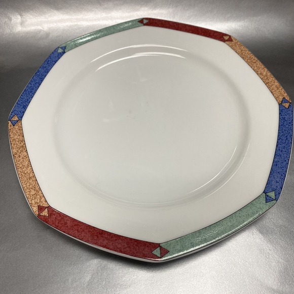 Set Of (2) Christopher Stuart Fine China Diamond Optic Pattern 8" Salad Plates - Picture 2 of 6